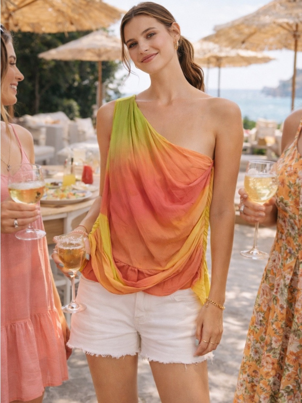 INC Tie Dye One Shoulder Top | Vibrant Summer Vacation Girls Night Out Top